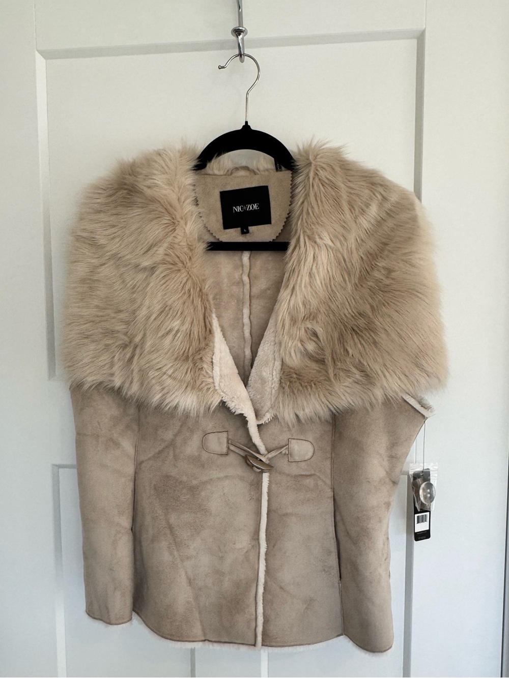 NIC+ZOE Faux Fur Collar Sherpa Suede Cape Vest NWT Large Taupe Cozy Luxe
